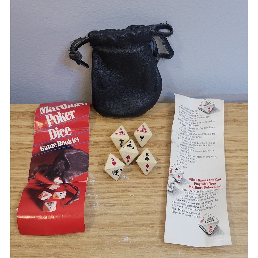 Vintage 1990 Marlboro Poker Dice Game Complete Promo Leather Pouch Booklet